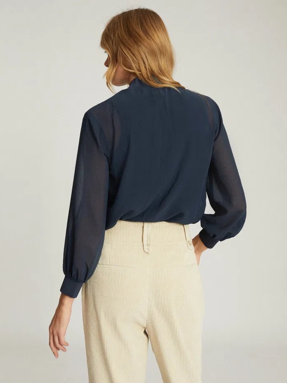 REISS Sandrine Semi Sheer Blouse Navy Large - Picture 5 of 10